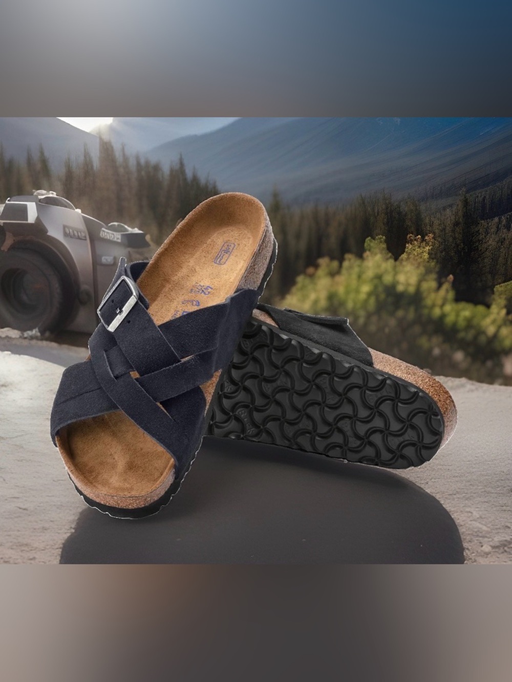 Birkenstock NIB Lugano Midnight Blue Suede Cross-Strap Sandal